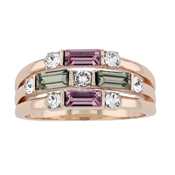 NIB NWT Brilliance Swarovski Mulit-Row Baguette Ring Green Purple Gold M… - Picture 8 of 10